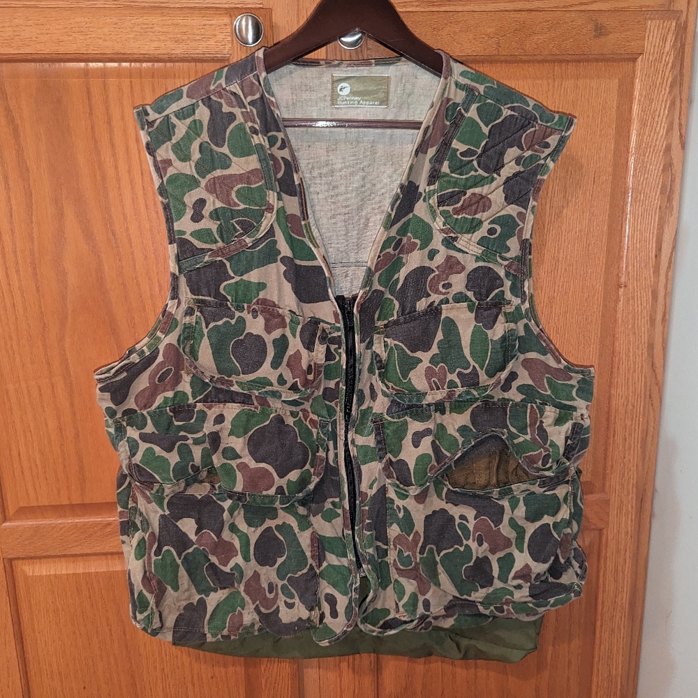 Vintage 70s JCPenney Camo camouflage Hunting fishing vest Men size L  duck Go